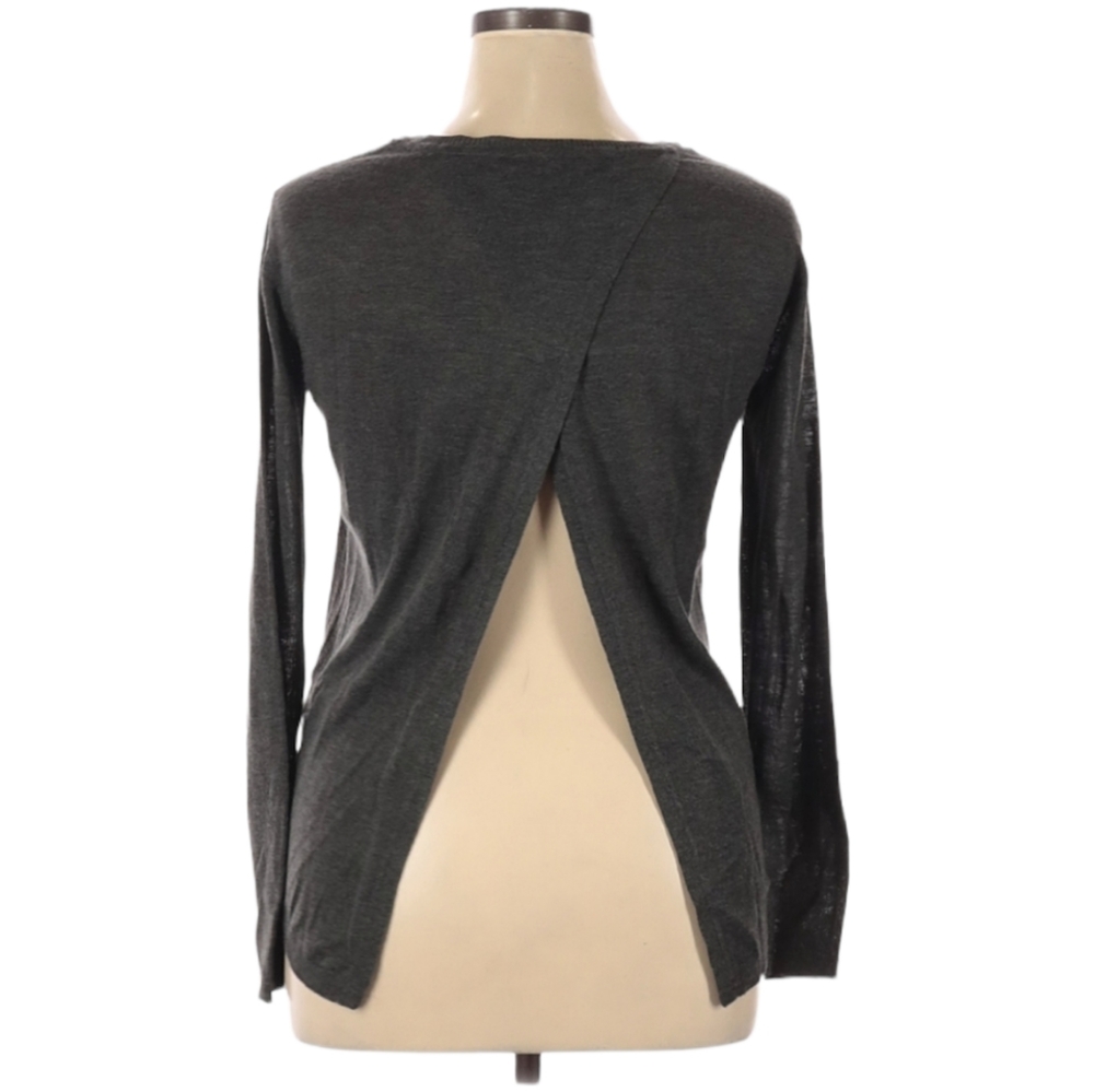 RD Style Pullover Sweater Size‎ M Dark Grey Open Back Fall Basic Long Sleeve